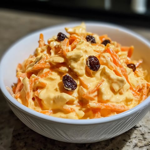 Une assiette de salade contenant des carottes, des raisins et des noix.