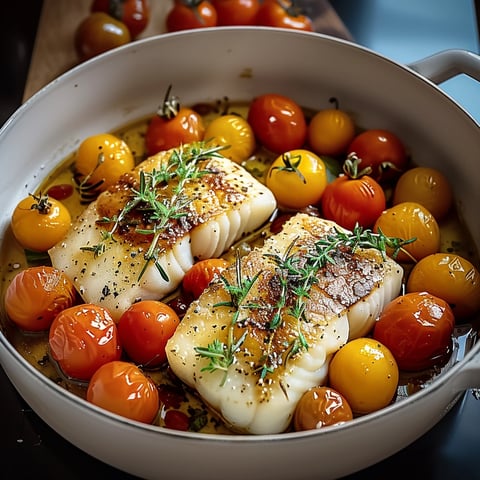 Rôti cabillaud tomates thym