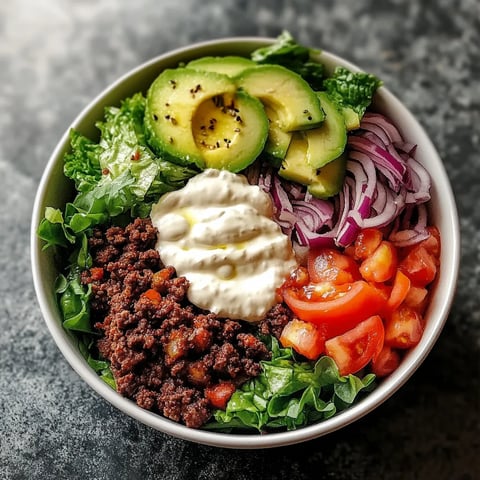 Un bol contenant une salade avec des légumes, des tomates, des avocats, des onions et du fromage.