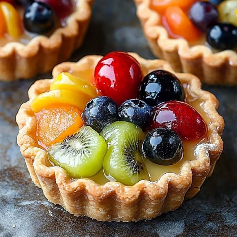 Une tarte aux fruits colorés avec des fruits tels que des kiwis, des baies, des cerises, des myrtilles et des morceaux de pamplemousse.