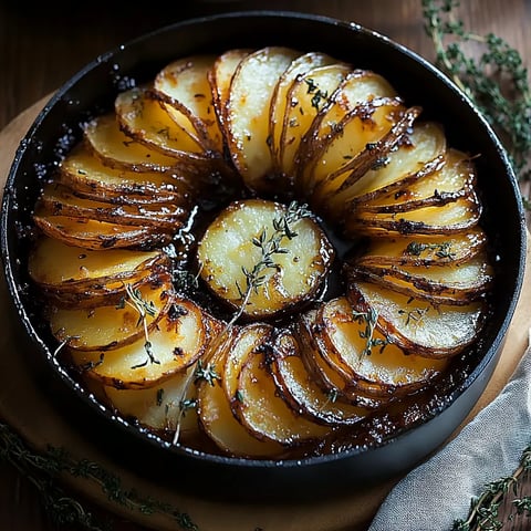 Une tarte de pommes de terre est servie dans un bol en terre.