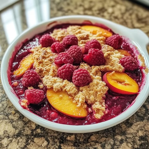 Une assiette de fruits rouges et de pommes avec une sauce rouge.