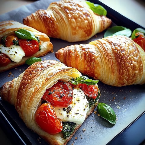 Croissants salés aux tomates, mozzarella et basilic