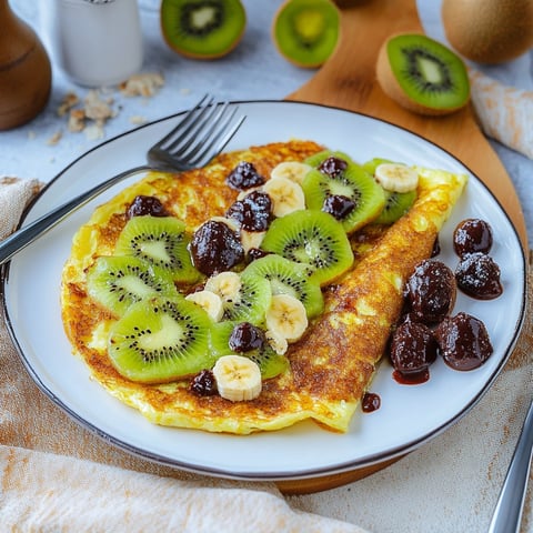 Omelette aux bananes, kiwi et chocolat fondant