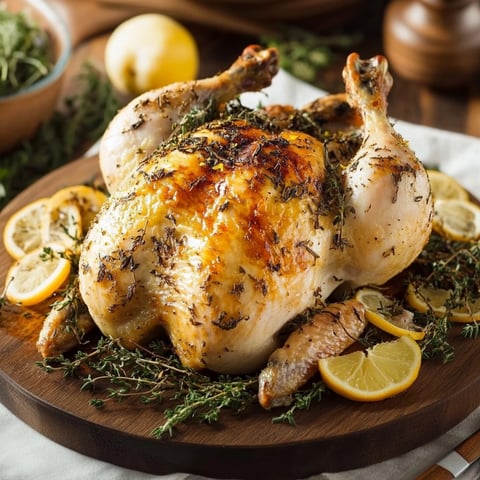 Poulet rôti, citron et herbes de provence