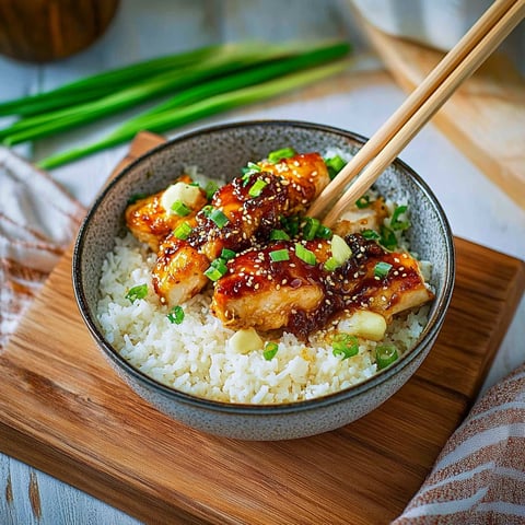 Poulet doré au miel et riz