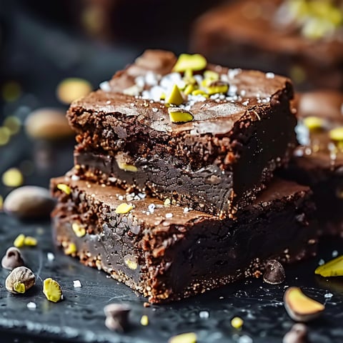 A close up of a brownie with nuts on top.