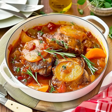 A bowl of osso bucco de dinde.