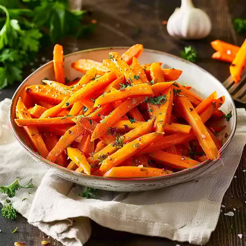 A bowl of carrots with cumin on top.
