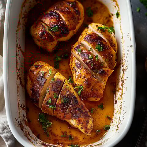 A dish of chicken with sauce.