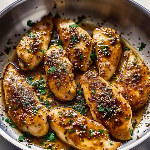 A pan of chicken with spices and herbs.