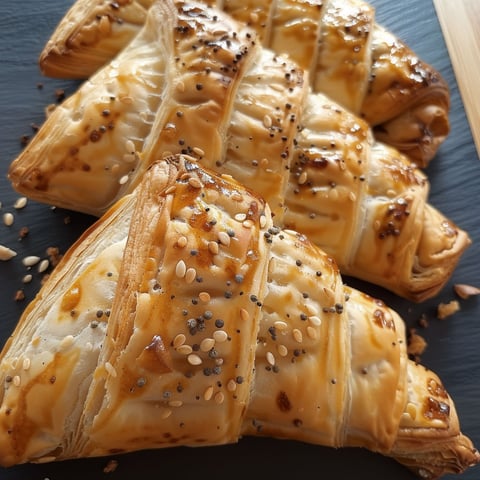 A plate of food with a pastry on it.