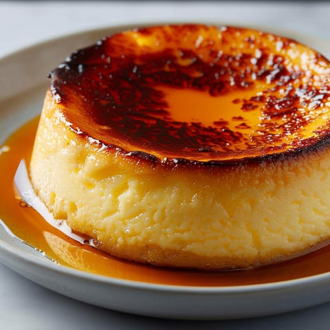 A flan on a plate.