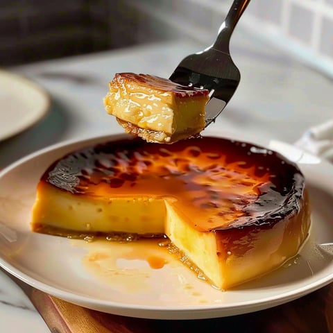A slice of flan pâtissier traditionnel français.