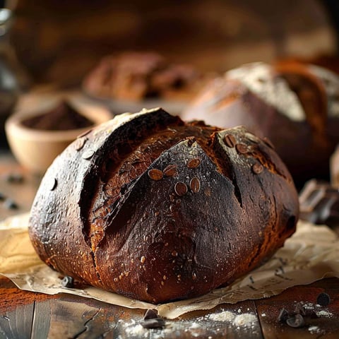 A loaf of bread with chocolate on top.